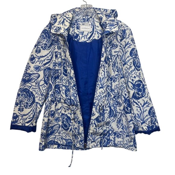 Charter Club Water Resistant Jacket Womens LP Large Petite Blue White Hooded Flo - Picture 5 of 9